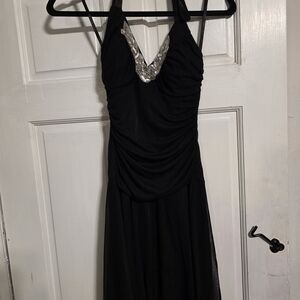 Taboo Womens Y2k Dress SM Elegant Black Halter Dress with Silver Accent